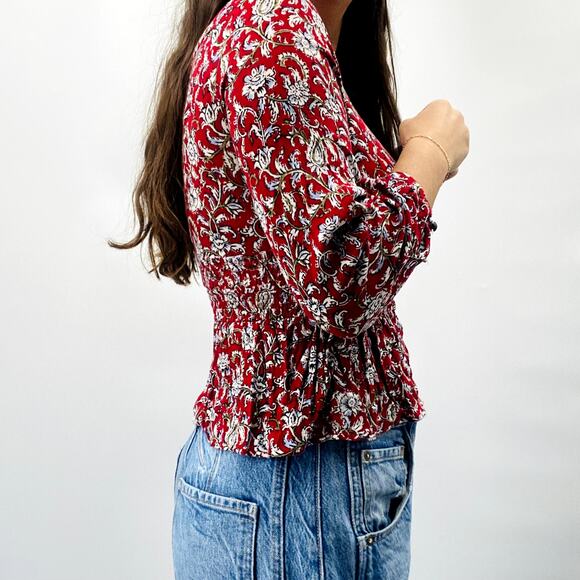 Anthropologie 6 feather & bone red floral blouse - Picture 3 of 5